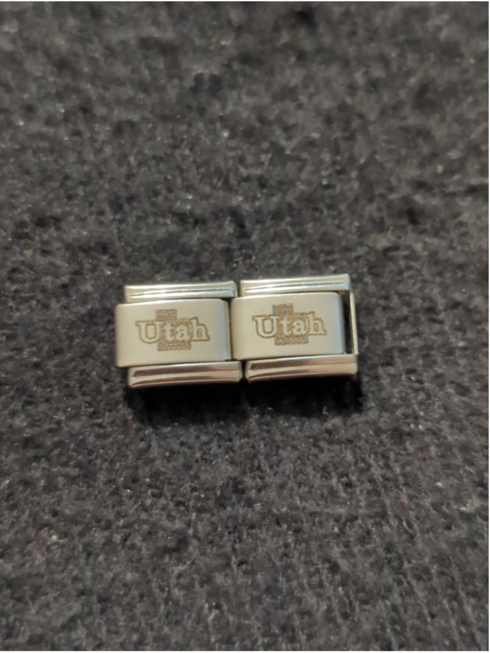Vintage Tucci Stainless Steel Utah 9mm Italian Charm Bracelet Charms - Set Of 2